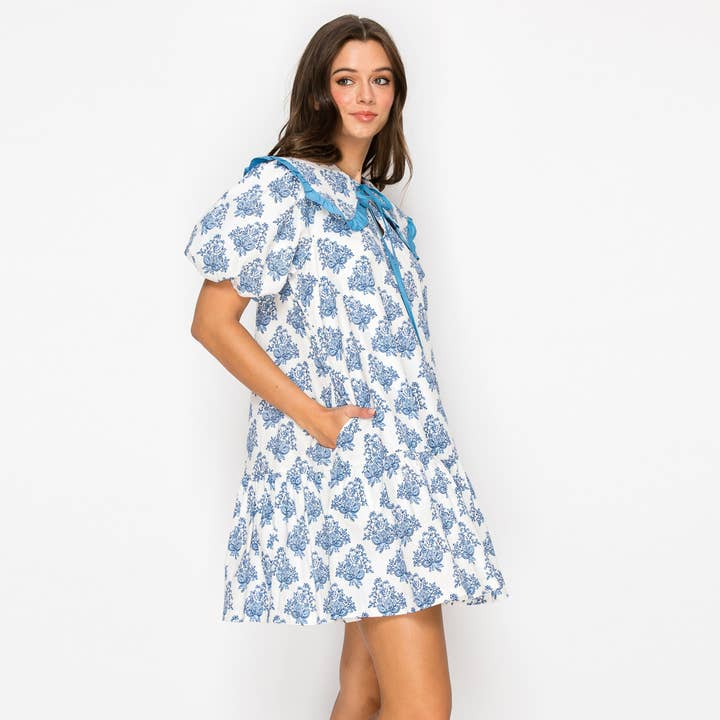 LoveWednesday - Wholesale Dress - Women's - Ajrak Print Cotton Mini Dress With Collar - LWD29155