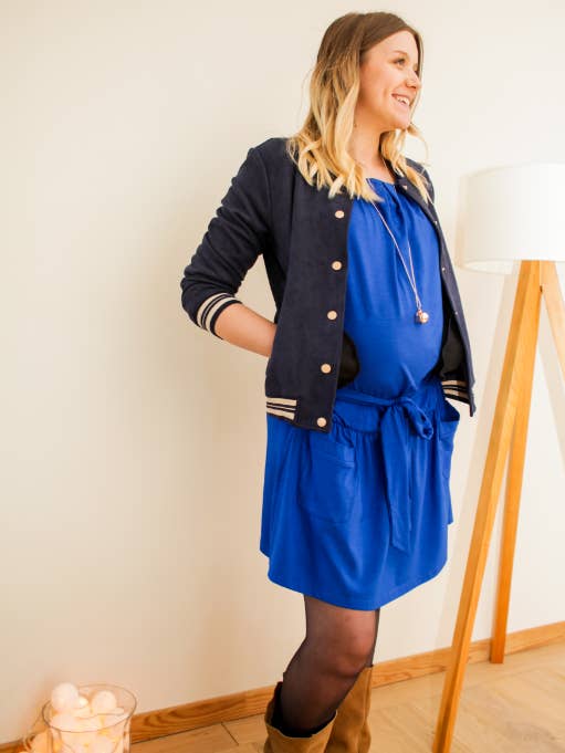LONG SLEEVE MATERNITY DRESS - color blue for wholesale by Madeleine & Marie