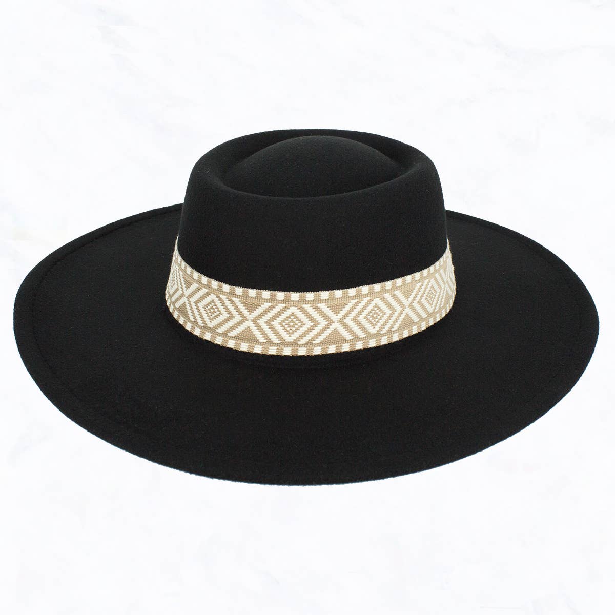 Suzie Q USA - Wholesale Fedora - Women's - Big Brim Concave Top Aztec Pattern Belt Jazz Hat12