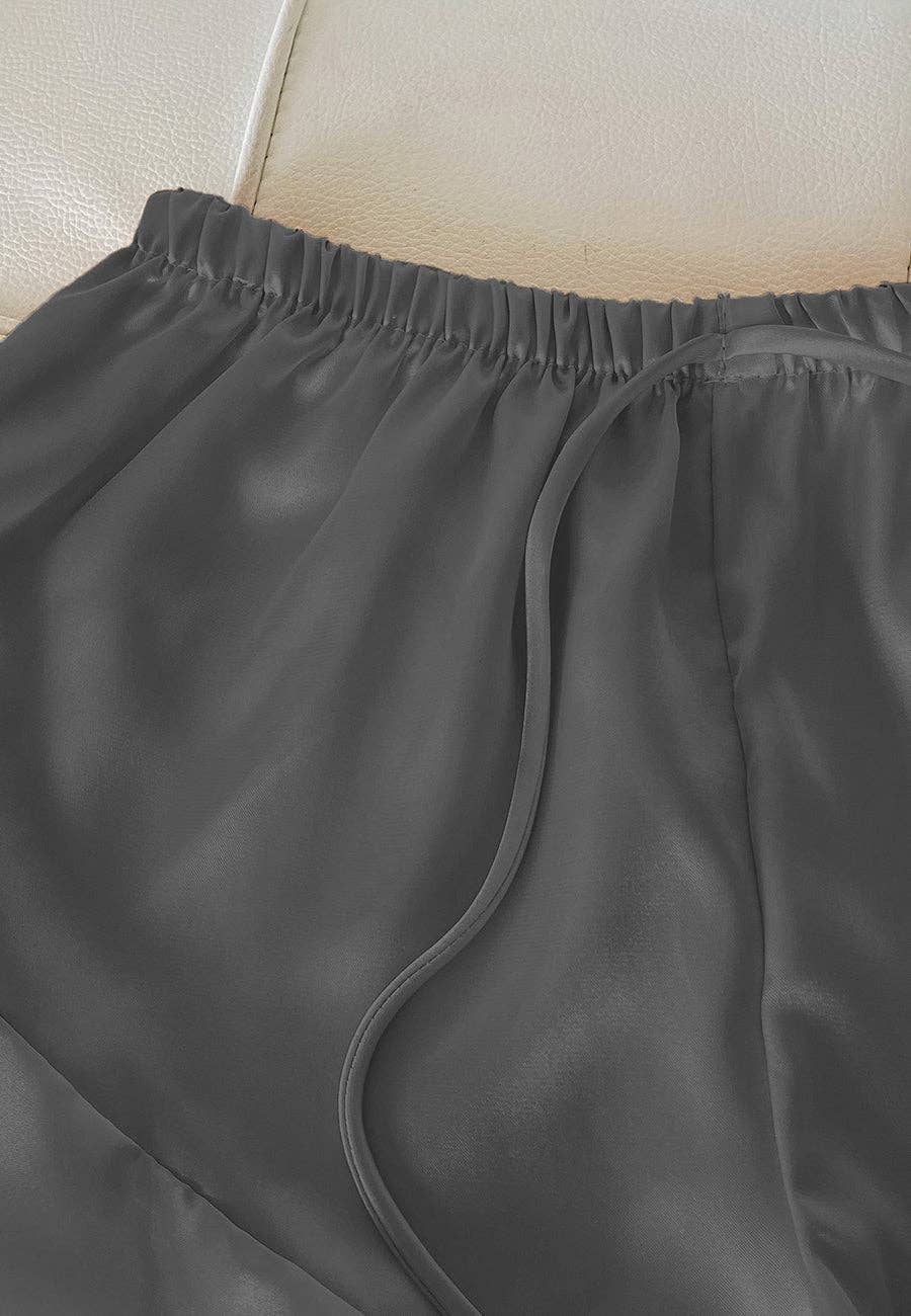 Anna Kaci Wholesale - Wholesale Lounge Set - Women's - Satin Tank and Ruffle Hem Shorts3