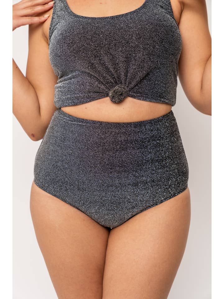 Coral Reef Swim - Wholesale Swim Bottoms - Women's - Black Shimmer High Waisted Swim Bottom4