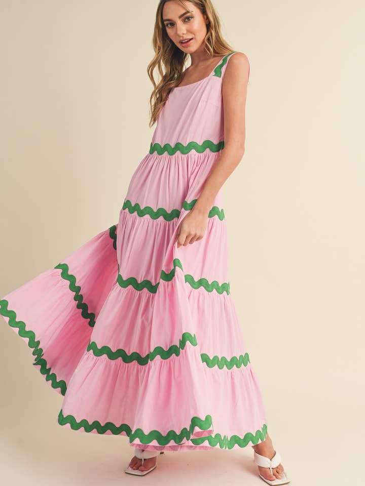 &MERCI - Wholesale Dress - Women's - TIERED RIC RAC TRIM MIDI DRESS MDR307433