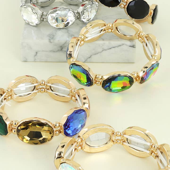 Oval Rhinestone Crystal Stretch Evening Bangle Bracelet for wholesale by SP Sophia Collection