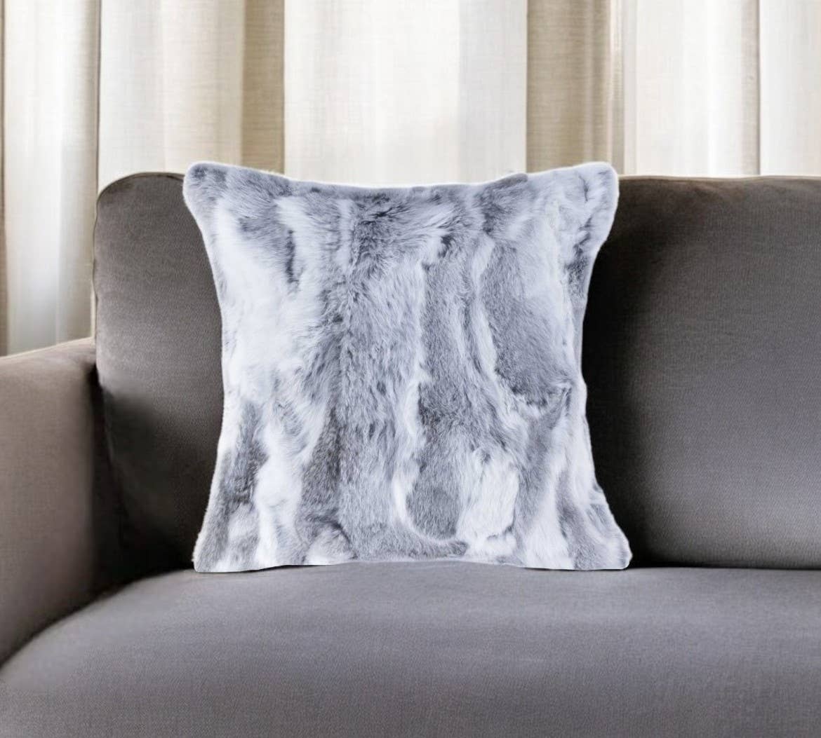HomeRoots - Wholesale Throw/Decorative Pillow - 5" X 18" X 18" 100% Natural Rabbit Fur Grey Pillow