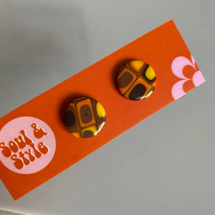 GOLDIE ~ 70s retro granny square button circle studs for wholesale by Soul and Style