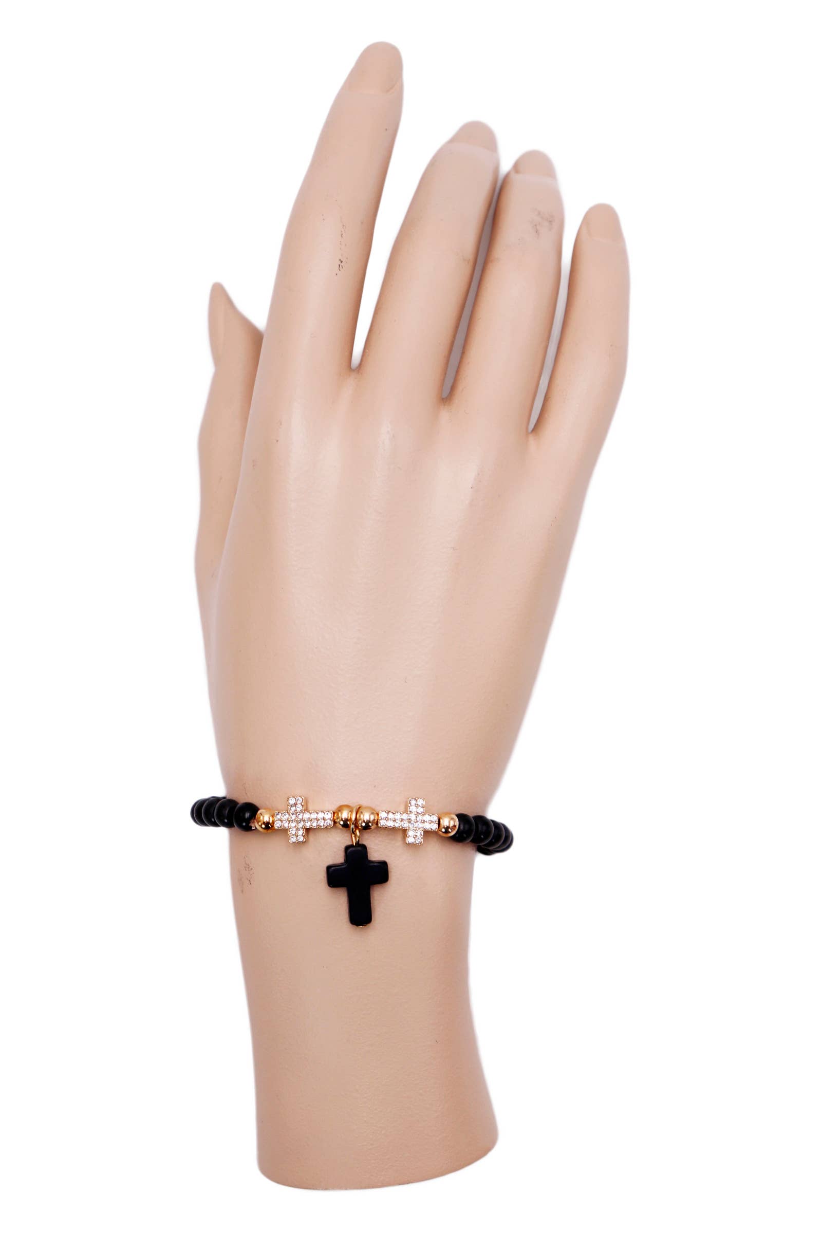 Cap Zone - Wholesale Beaded Bracelet - Cross Pendant Stone Beaded Stretch Bracelet3