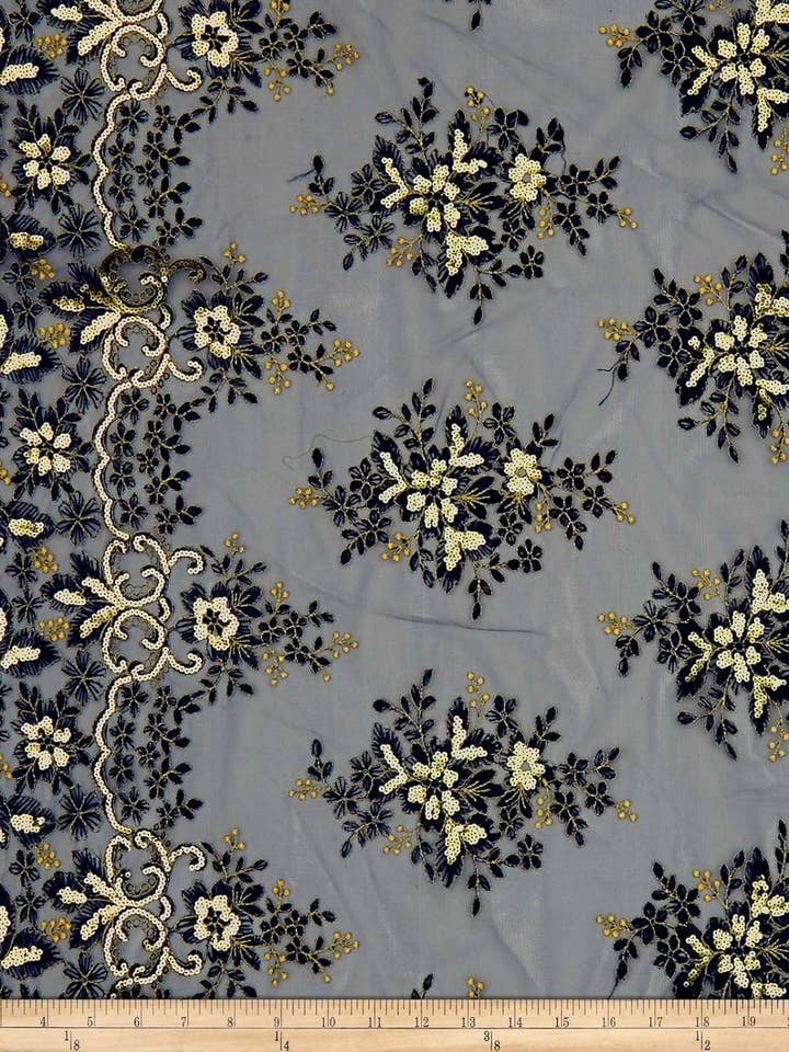 Rowley Sequin Embroidered Mesh Fabric. Lace Netting Material ideal for Sewing, Dresses, Gowns, Skirts, for wholesale by Fabrics Star