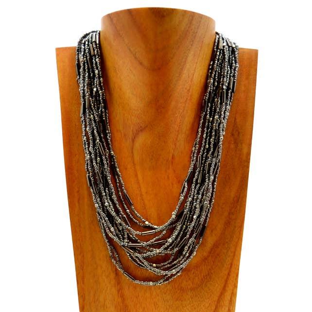 Metal Bead & Tube Chain Cascade Necklace in pewter for wholesale by Erik & Mike
