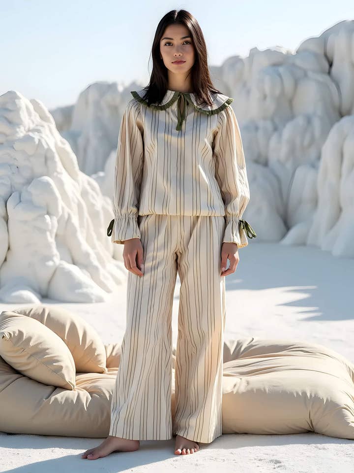 CARMEN SAYS – Großhandel Schlafanzugoberteil – Damen – Kristallgestreiftes Pyjamahemd6