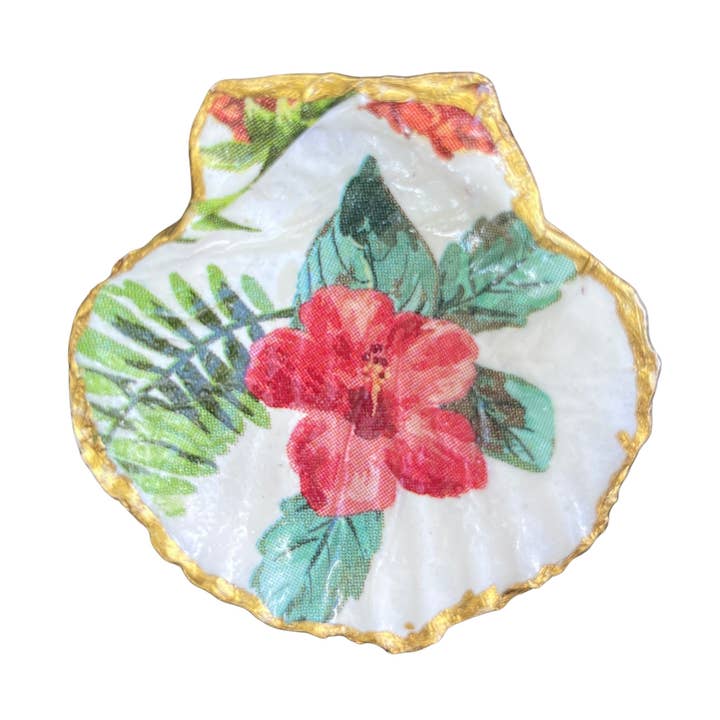 Hibiscus tropical seashell Hawaii ring dish. 3 inches for wholesale by Two Seas Arts LLC