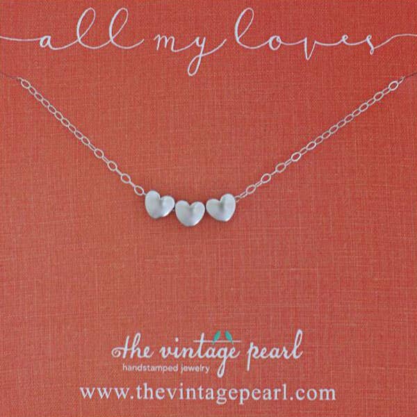 All My Loves Necklace (Sterling Silver - 1-6 hearts) for wholesale by The Vintage Pearl