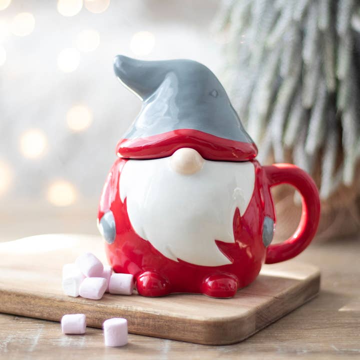 Something Different Wholesale - Wholesale Coffee Mug - Red and Grey Christmas Gonk Lidded Mug