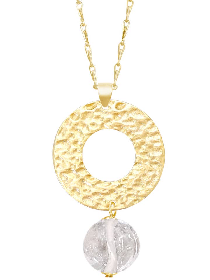 Halskette aus durchsichtigem Muranoglas und gehämmertem Kreis — GF für den Großhandel von Zoey Simmons