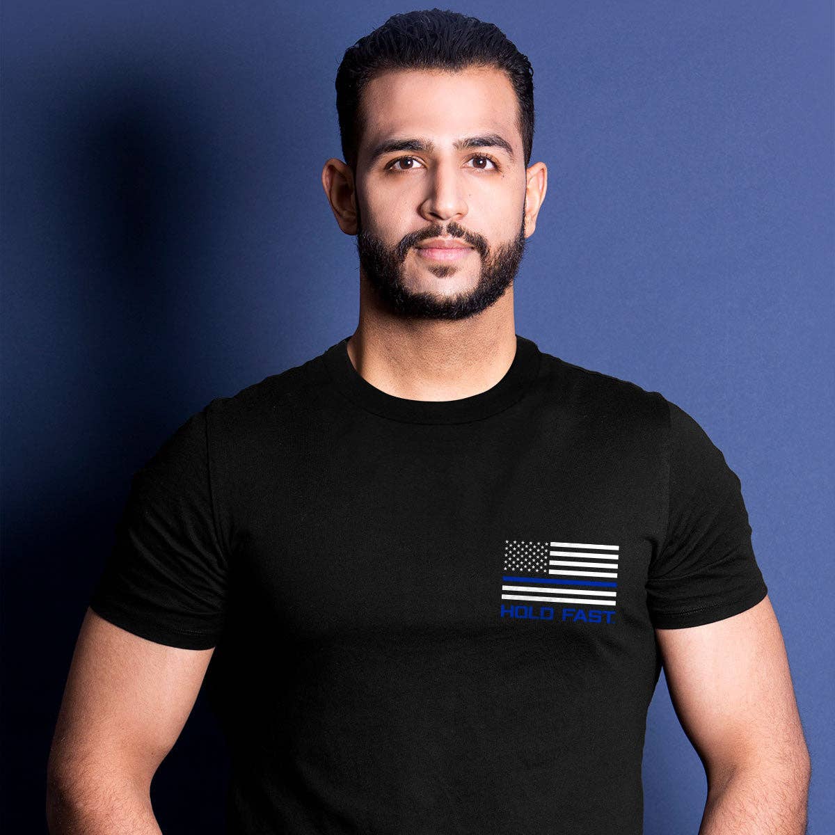 Black HOLD FAST Mens T-Shirt Police Flag for wholesale on Faire1