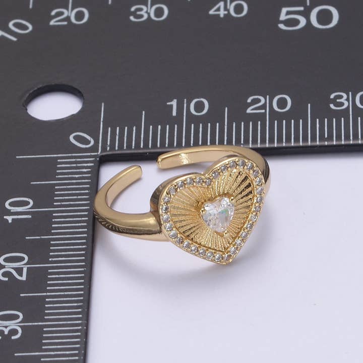 Aim Eternal - Vendita all'ingrosso Anelli con pietra singola/solitario - Anello a forma di cuore Sunburst? €? Anello unico laminato in oro 14 carati? €? Anello di San Valentino? €? Regalo per lei? €? Gioielli minimalisti in oro per San Valentino R-320