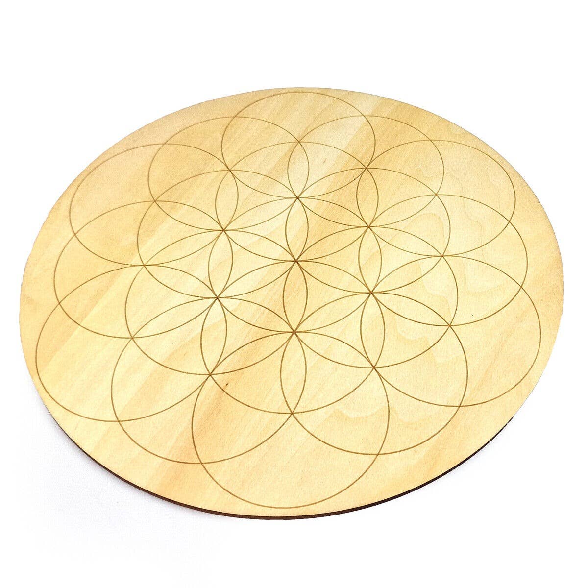 Shamans Crystal - Wholesale Crystal Grid - Crystal Grid Plates Round In Wood, 20cm Wide, Flower of Life24