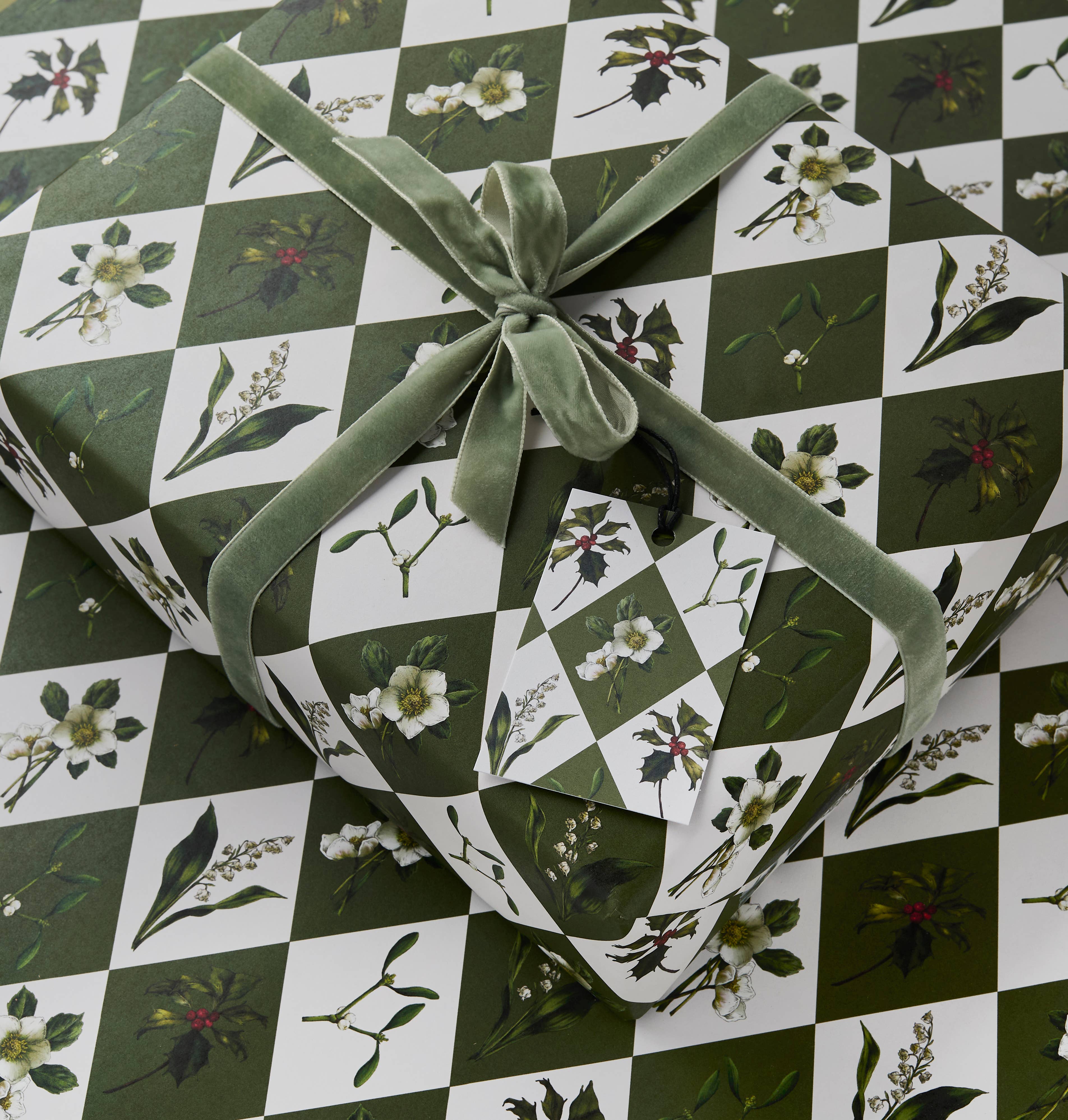 Catherine Lewis Design - Wholesale Flat Wrap - Carnivalesque - Green Harlequin - Gift wrap2