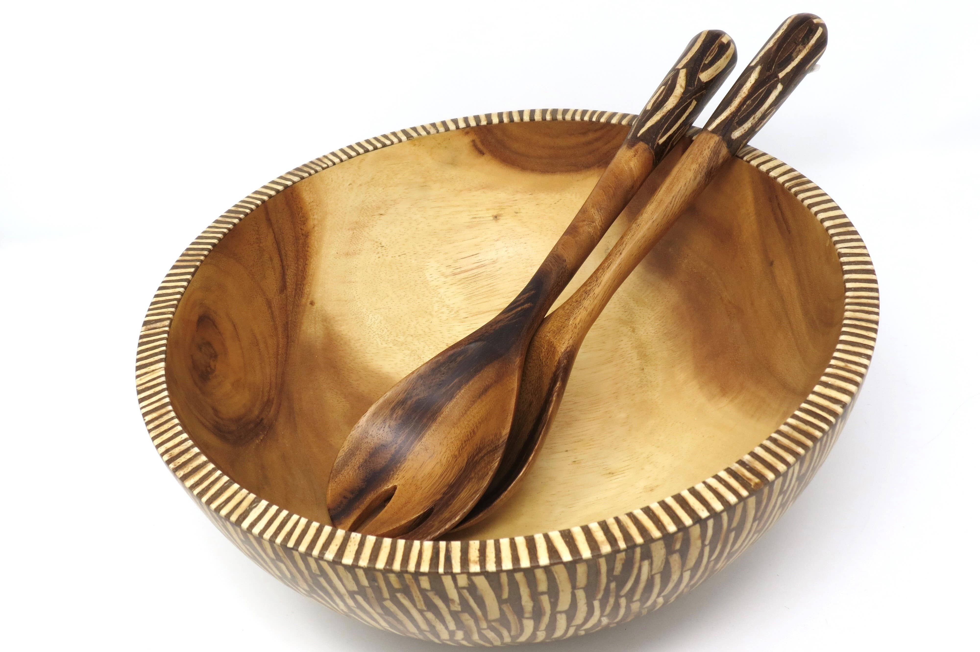 Fair Together - Vendita all'ingrosso Set di posate assortite - Cucchiai per insalata con intarsi in bambù, noce di cocco o cannella10