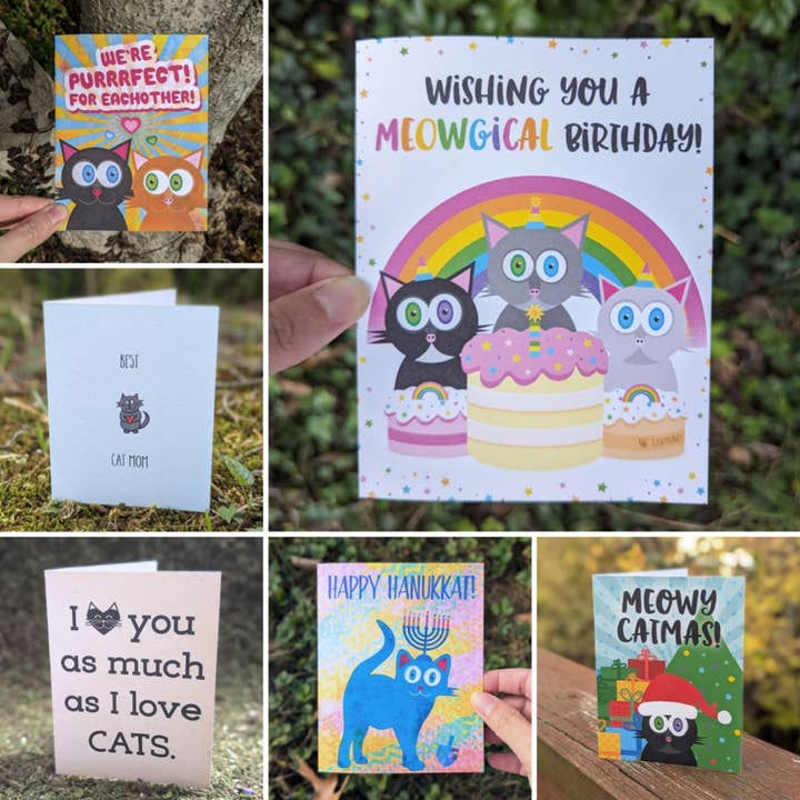 Cat Greeting Cards - Cute, Punny Mix & Match, Eco-Friendly for wholesale by LisetteArt Shop