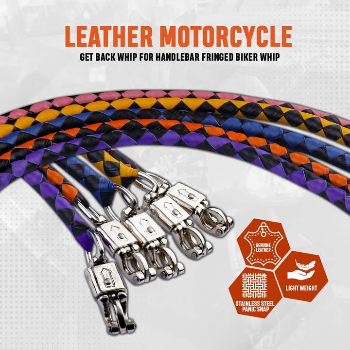 Hadzam - Wholesale Sporting Accessories - HADZAM White/Black 42” Leather Motorcycle Get Back Whip