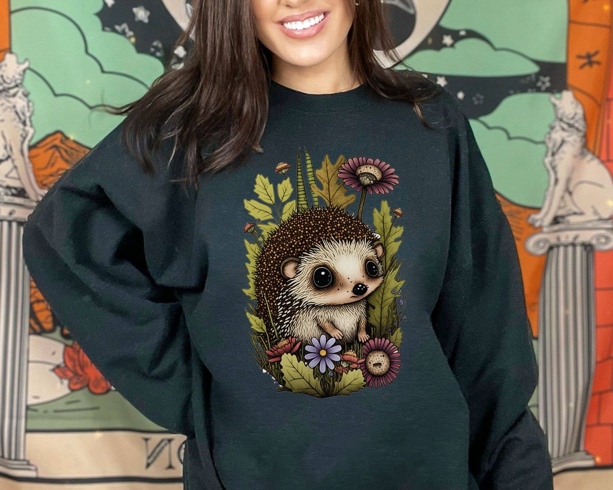 Vivtrek - Vente Sweat-shirt à imprimés – unisexe - Joli sweat-shirt Hedgehog Nature Cottagecore Lover pour bébé,8