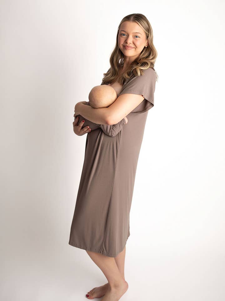 Three Little Tots - Wholesale Dress - Maternity - Cocoa Brown Maternity Mommy Labor & Delivery/ Nursing Gown 12