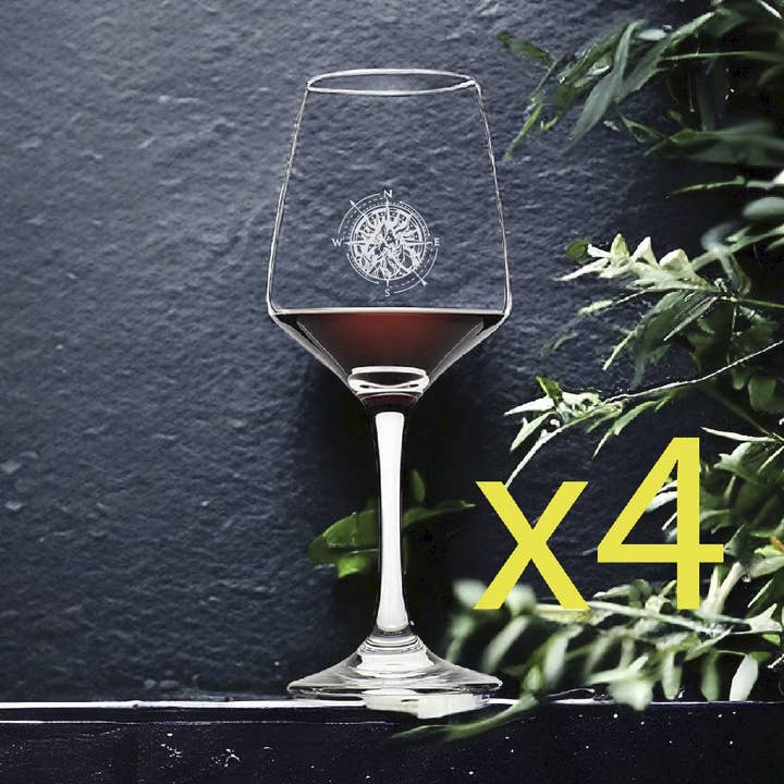 Compass Mountain 12oz Premium Wine Glasses x4 for wholesale by Texan Customs