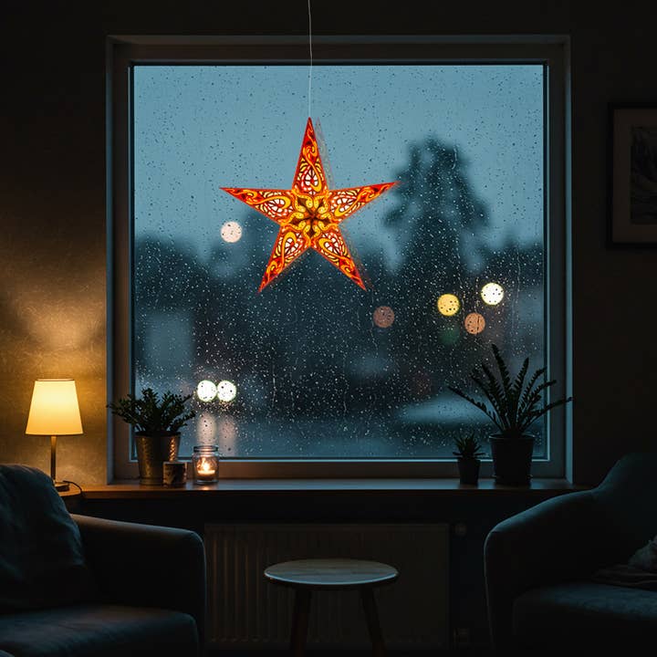 Artschatz LLC - Wholesale Paper Lantern/Lamp - Gaea 5 Point 24" Orange / Brown Paper Star Lantern Light