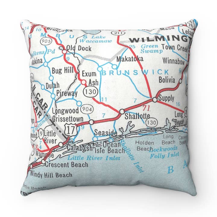 Daisy Mae Designs - Wholesale Throw/Decorative Pillow - Ocean Isle Beach North Carolina Map Pillow0