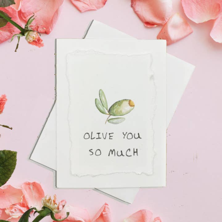 Olive You So Much Hand Painted Card for wholesale by Irony Art
