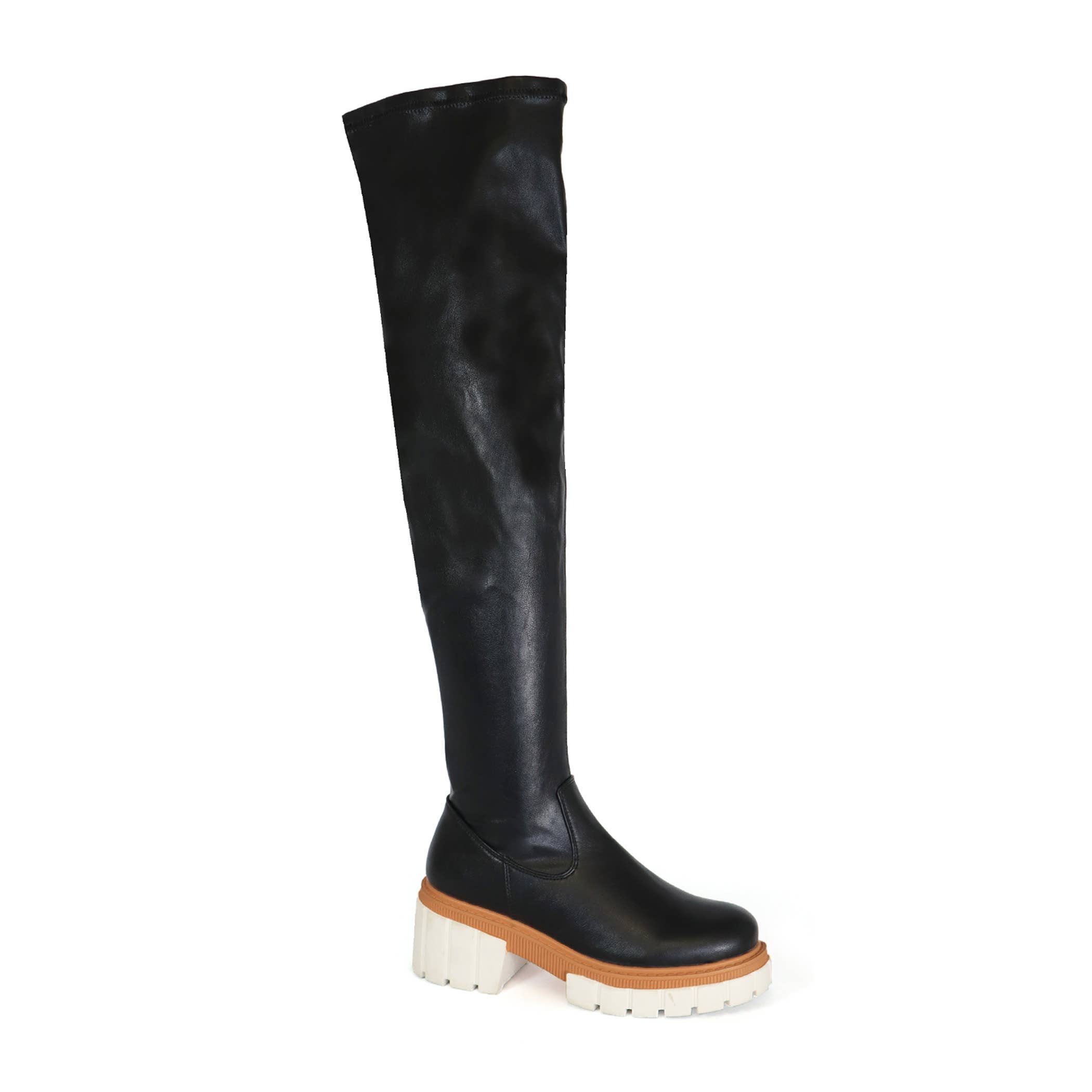 Yoki Fashion - Vendita all'ingrosso Stivali - Donna - Stivali sportivi casual elasticizzati con suola bianca alta Yoki0