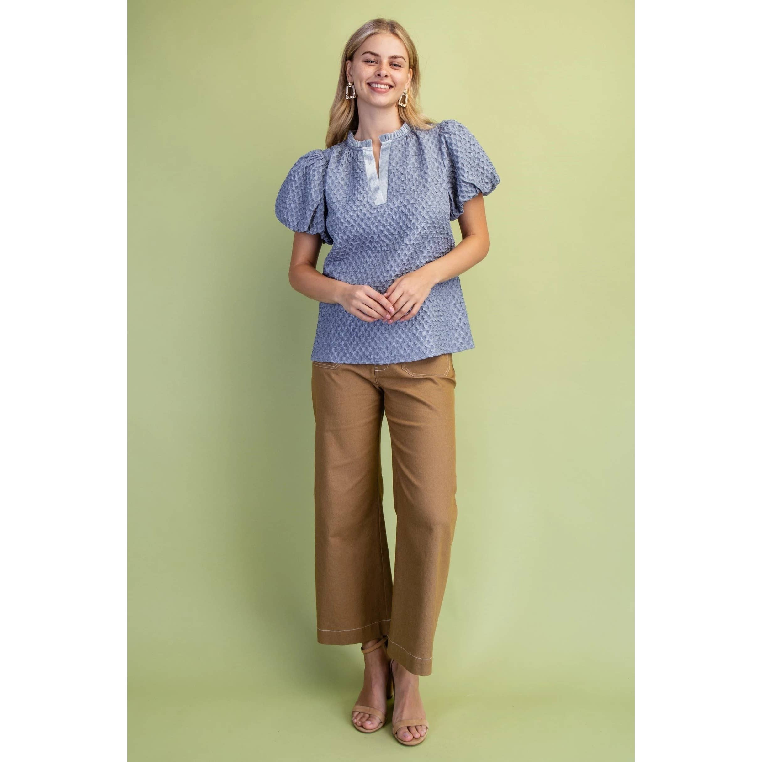 STYLE USA - Wholesale Tunic - Women's - NEW Textured Puff Sleeve Top13