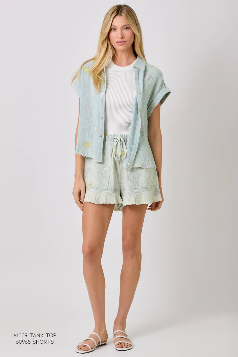 Mystree - Vente Chemise à col boutonné – femme - Haut brodé lavé 6095811