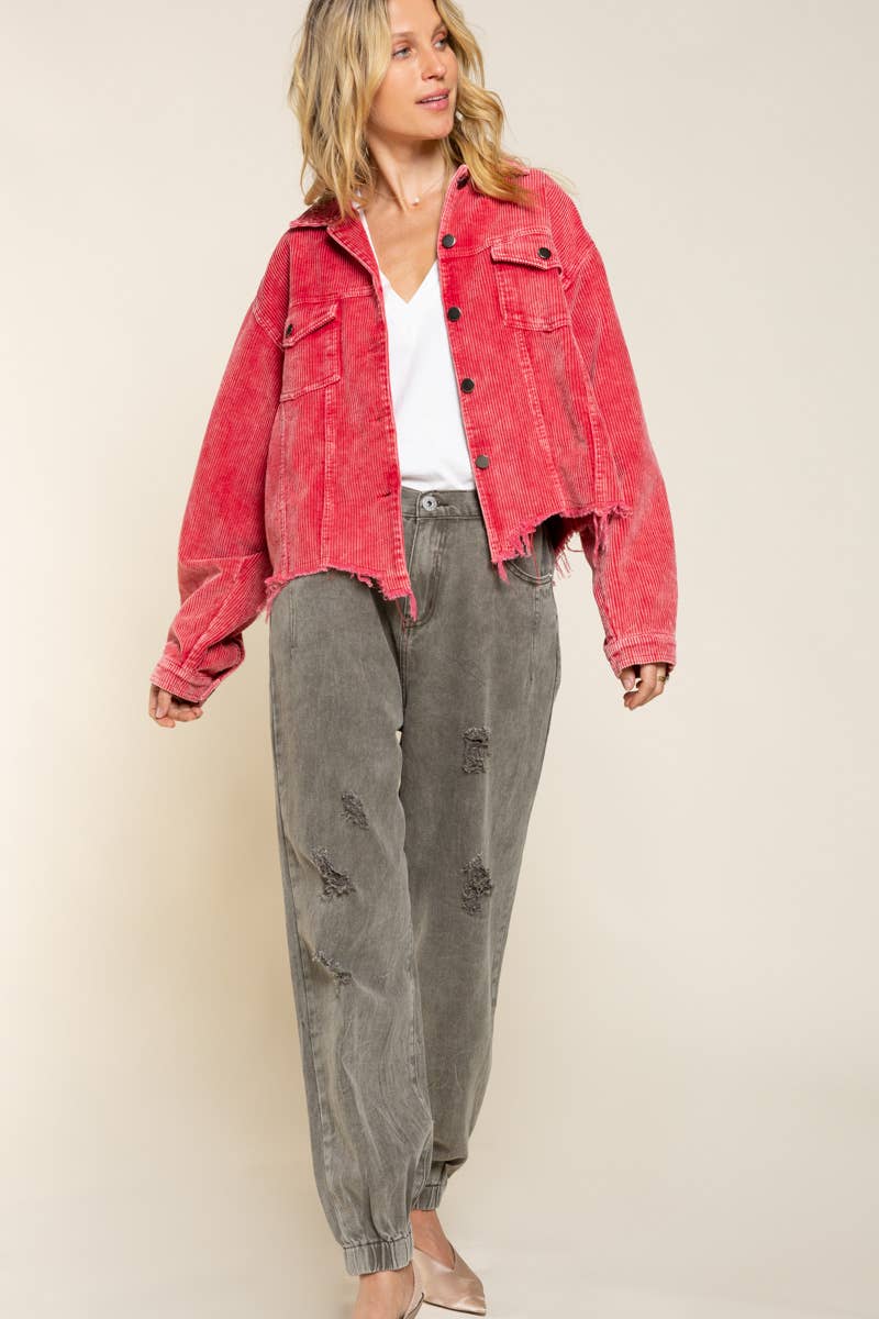 Pol Clothing - Wholesale Jacket - Women's - Pocket Front Button Down Corduroy Trucker Jacket SALE45