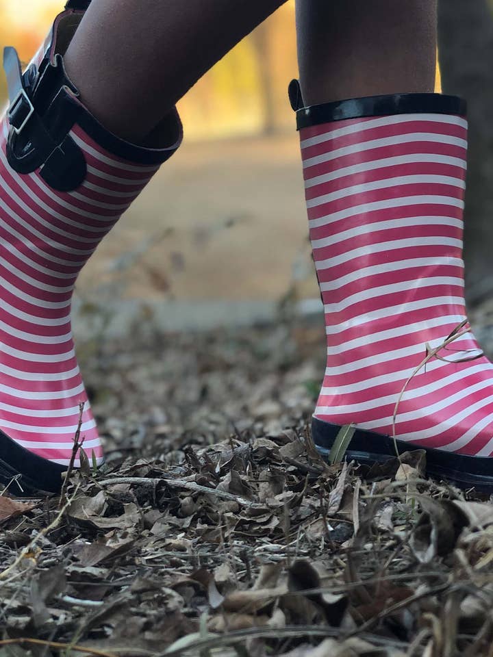 Kristian Alexandre – Botas de chuva - Crianças por atacado – Bota Chuva às Riscas Rosa/Branco2