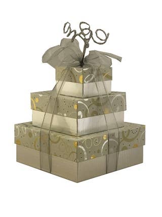Swirls of Gold & Silver 3 Tier Tower for wholesale by All Wrapped Up Custom Gift Packaging