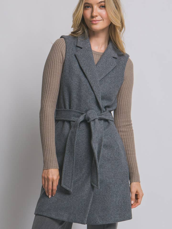 Abrigo sin mangas con solapa de muesca para venta al por mayor de Pink Irene Wholesale