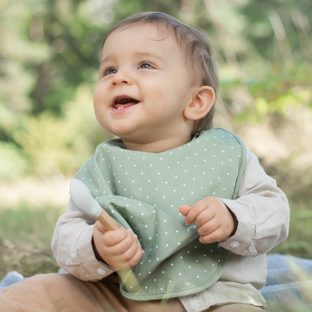 Summerville organic - Vente Bavoir - bébés - Bavoir bébé en coton bio vert à pois1