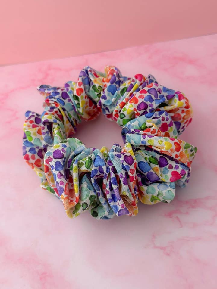 Watercolour Heart - multicoloured heart print XL Scrunchie for wholesale by ThatsSewLauraUk