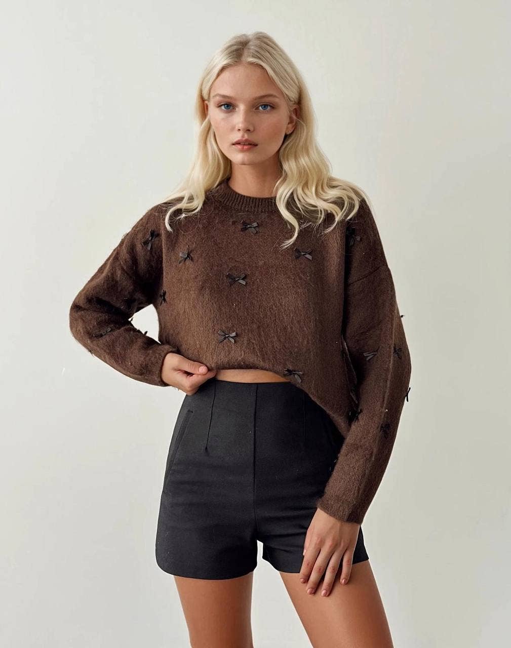 Anaz - Wholesale Knit Sweater - Women's - Bow Crewneck Sweater6