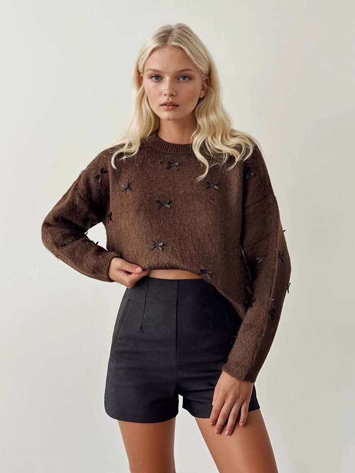 Anaz - Wholesale Knit Sweater - Women's - Bow Crewneck Sweater6