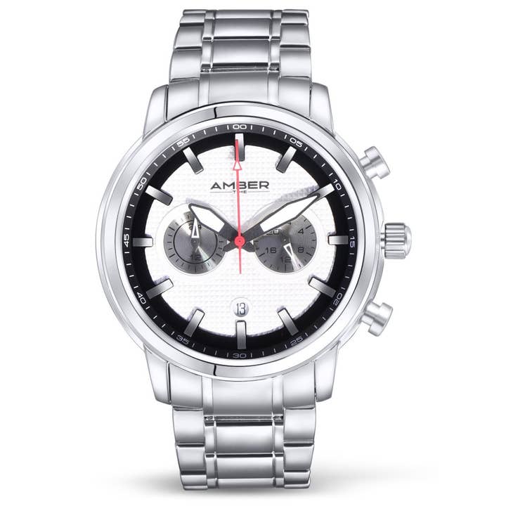 Amber Time – Relógio de pulso - Homem por atacado – Amber Time relógio cronógrafo de quartzo masculino pulseira de aço inoxidável 50m ATL160810-02WH