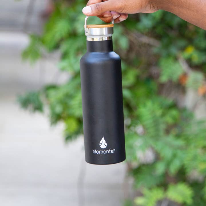 Elemental - Wholesale Water Bottle - Bottle - 25oz Classic Bamboo Black Stainless Steel