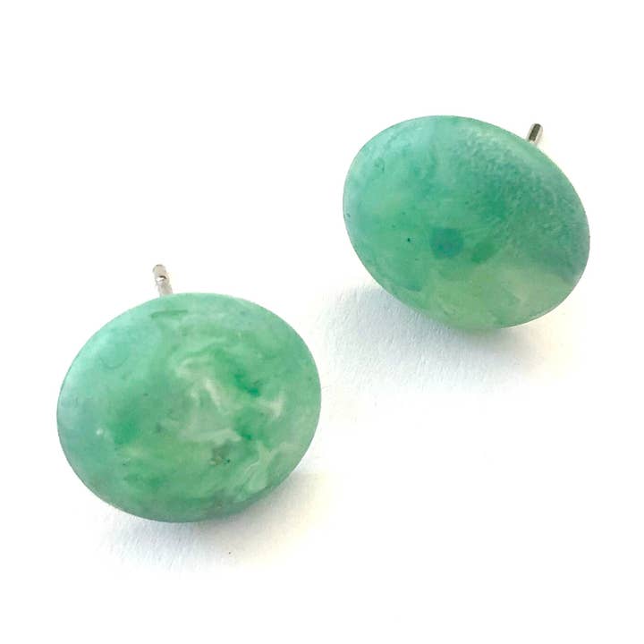 Teal Marbled Retro Button Stud Earrings for wholesale by Leetie Lovendale