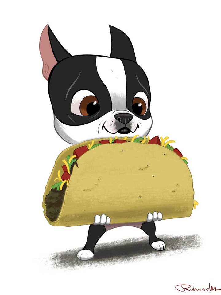 Boston Terrier, reuzentaco, kunstdruk voor honden voor wholesale door Brian Rubenacker studios