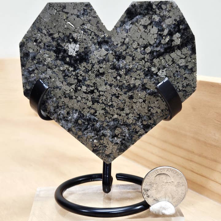 Crystal Deal - Wholesale Spiritual Stone/Crystal - Pyrite and Marcasite Heart, 3.50" (stand not included)