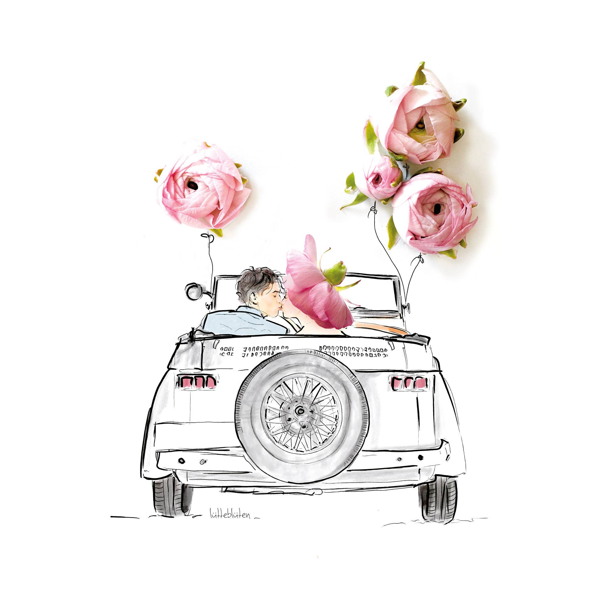 Lütteblüten - Vente Cartes de déclaration d'amour - Flower cabrio - Carte d'amour avec enveloppe - Carte de mariage3