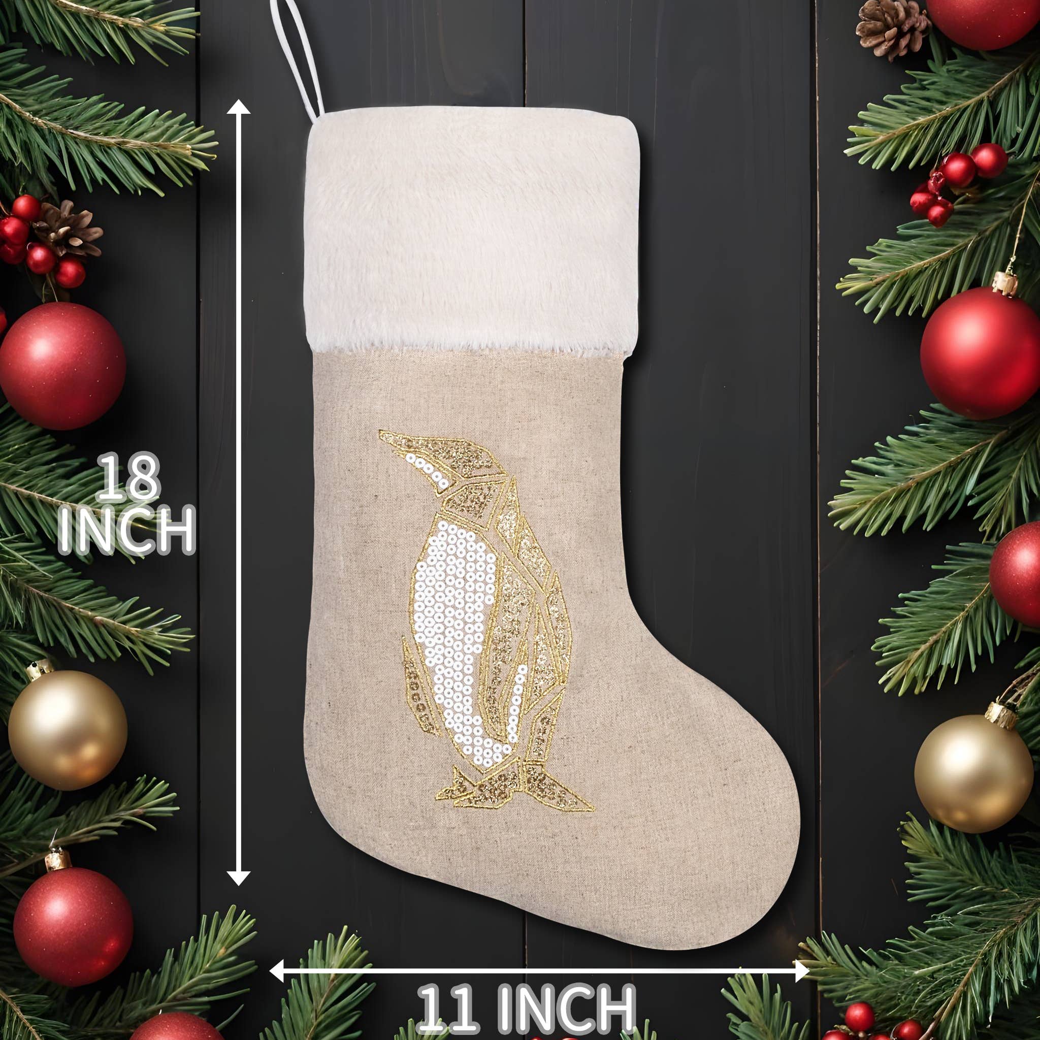 GEXWORLDWIDE – wholesale Holiday Stocking – Linen Sequin Embroidered Christmas Stockings
7