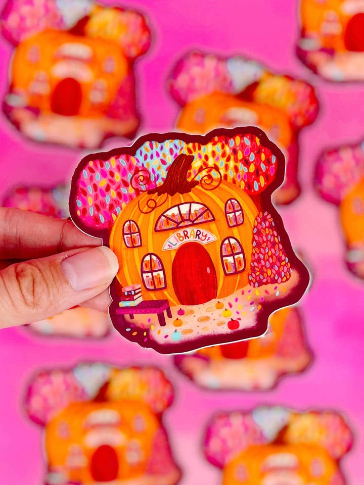 Pumpkin Library Vinyl Sticker for wholesale by Emily Cromwell Designs