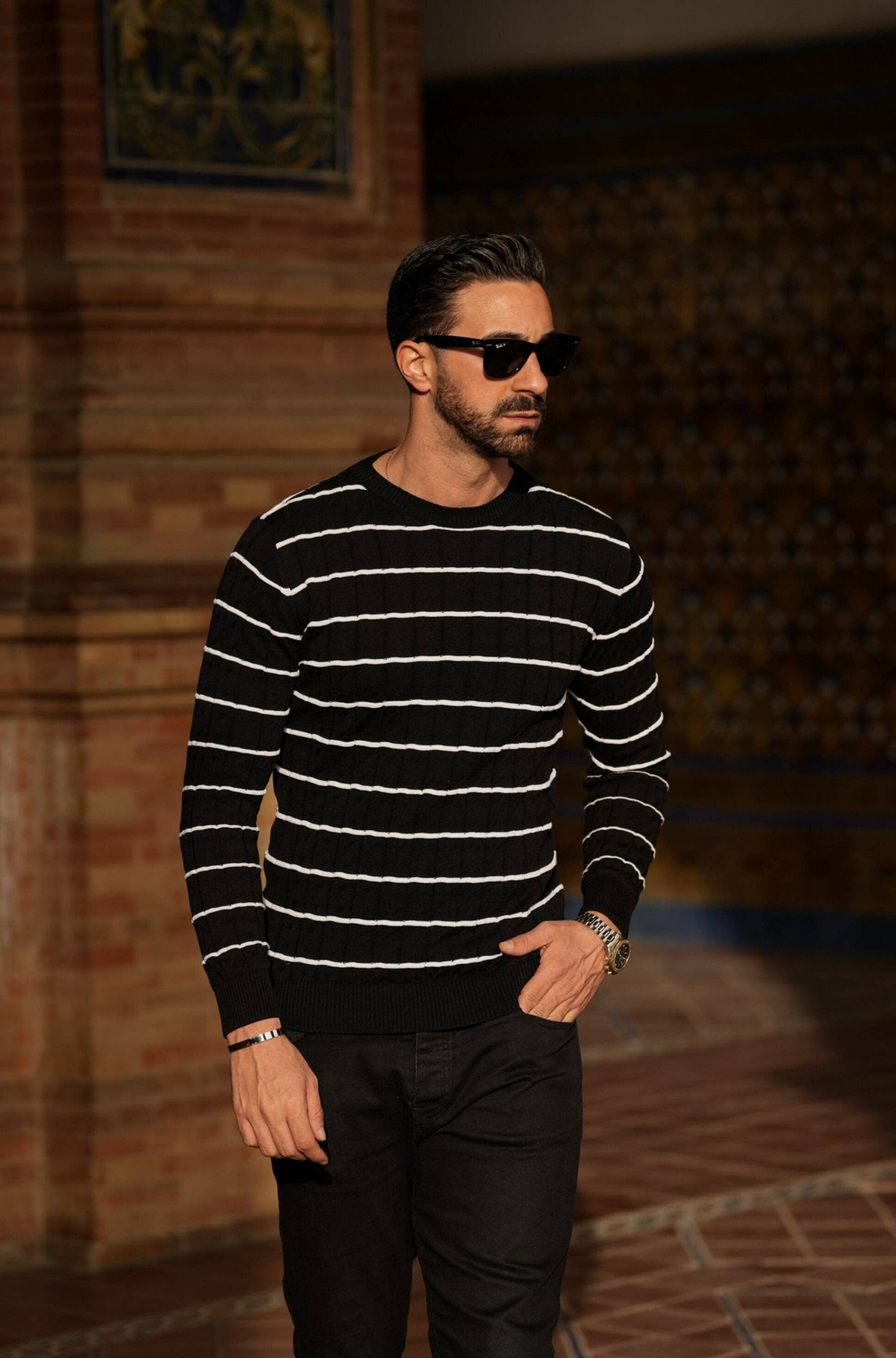 DONATO - Wholesale Sweatshirt - Men's - RAYAS BLACK&WHITE